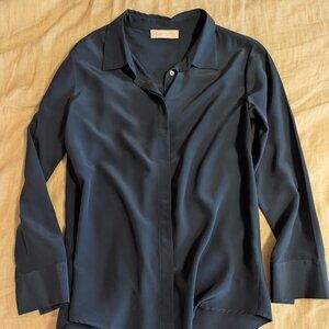Grana 100% Silk Button Down Shirt XS, Deep Blue, Like New